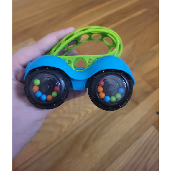 Oball Rattle & Roll Toy Car Blue Green with Bead Wheels Infant Toddler Baby Grip - Picture 3 of 9